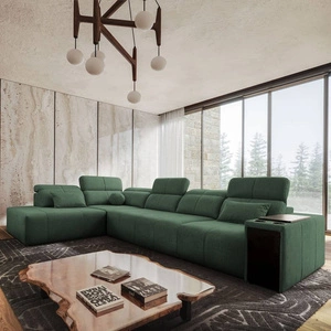 Narożnik z funkcją spania Tesalia XI miętowy lewostronny nowoczesny narożnik z komfortowym przesuwanym oparciem i pojemną szufladą