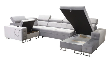 Narożnik z funkcją spania Hampton IV czarny prawostronny funkcjonalny narożnik z dostawką która sprawdzi się jako podnóżek