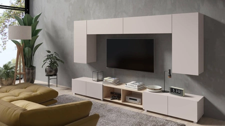 Meblościanka Apulia XXIII beżowy / dąb złoty wyjątkowo stylowa meblościanka proste bryły wpisujące się w każde wnętrze