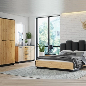 Zestaw mebli do sypialni Simi GB dąb artisan / czarny nowoczesny design komplet mebli do sypialni wykonanie z wysokiej jakości płyty laminowanej
