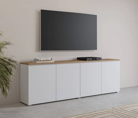 Komoda Modo 200 cm biała / dąb mauvella prosta forma w nowoczesnym wydaniu idealna komoda do salonu lub sypialni frezowany uchwyt