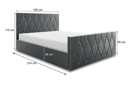 Łóżko tapicerowane Tifton 140x200 brązowe z pojemnikiem w nowoczesnym stylu z charakterystycznym wezgłowiem oraz z zanóżkiem wykończone kryształkami