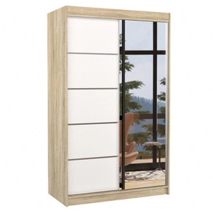 Szafa przesuwna z lustrem Nicea 120 cm dąb sonoma jasny / biały pojemna szafa z ozdobnymi listwami ergonomiczny układ wnętrza