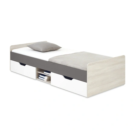 Łóżko Remona 90x200 cm dąb wilton biały / biały / antracyt nowoczesny i praktyczny łóżko z szufladami dla dziecka lub nastolatka