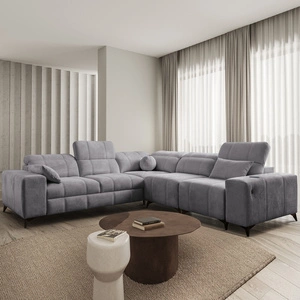 Narożnik z funkcją spania Penejos III jasny szary prawostronny wygodny i komfortowy narożnik do salonu dwa pojemniki na pościel