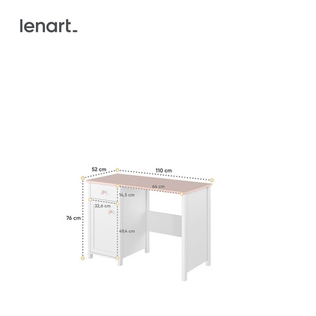 Biurko Luna 110 cm biały / różowy modne biurko z szufladą do pokoju dziecięcego praktyczny i ergonomiczny mebel z obszernym blatem
