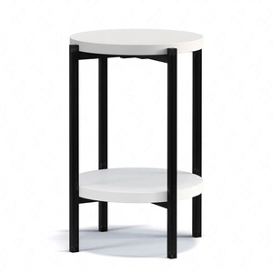 Stolik kawowy okrągły 44 cm Sampi biały z dodatkową półką lekki design solidna metalowa podstawa zachwycająca ozdoba każdego wnętrza