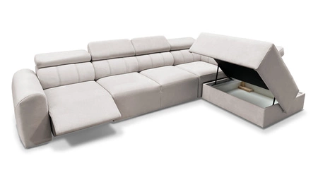 Narożnik z funkcją spania Cantare XI Lux ceglasty prawostronny komfortowy narożnik do salonu z podnoszonym podnóżkiem miękka tkanina