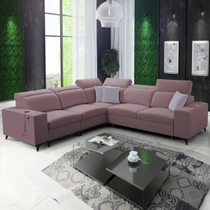 Narożnik z funkcją spania Kelly Sleek III lawendowy róż lewostronny elegancki narożnik do salonu z dwoma pojemnikami na pościel