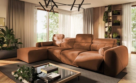 Narożnik z funkcją spania Cantare XII Lux ceglasty lewostronny estetyczny i niezwykle komfortowy narożnik z podnoszonym podnóżkiem