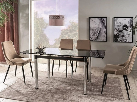 Krzesło tapicerowane Piano B beżowe nowoczesne oraz funkcjonalne krzesło do jadalni z metalowymi nogami