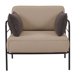 Fotel ogrodowy Teneryfa czarny / jasny beż / brązowy stylowy fotel na taras z komfortowymi poduchami stabilny metalowy stelaż