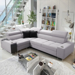 Narożnik z funkcją spania Dafni II szary popiel lewostronny pleciony narożnik z pojemnikiem na pościel szuflada w boczku mebla