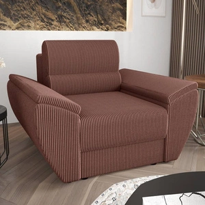 Fotel Fogu indyjski róż nowoczesny design wygodny fotel do salonu sztruksowa tkanina o wyrazistych prążkach szerokie podłokietniki