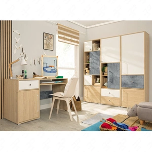 Zestaw mebli Cary dąb biszkoptowy / biały / beton idealna propozycja do pokoju młodzieżowego w modnym stylu