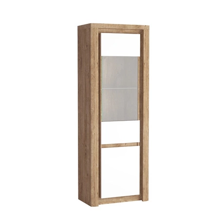 Zestaw mebli Livinio dąb ribbeck / biały połysk nietuzinkowa meblościanka do salonu o lekkim designie subtelne oświetlenie ledowe