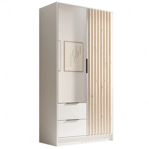 Szafa z lustrem Neri 102 cm biała stylowe lamele zdobiące drzwi szafy pojemne szuflady uchwyty krawędziowe