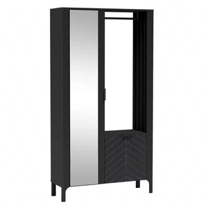 Garderoba Malumi 105 cm czarna funkcjonalna garderoba do przedpokoju w stylu skandynawskim duże lustro ozdobny dekor jodełki