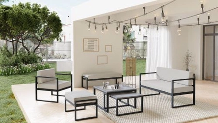 Puf ogrodowy Monako antracyt / szary minimalistyczny design wygodny puf na taras lub balkon stabilna metalowa konstrukcja