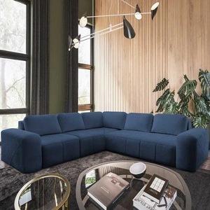 Narożnik z funkcją spania Bovec III niebieski lewostronny niezwykle stylowy narożnik rozkładany doskonały do przestronnego salonu