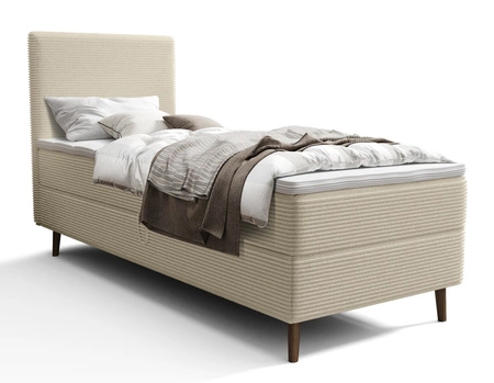 Łóżko kontynentalne Totti 90x200 beżowe stylowe łóżko z pojemnikiem na pościel trójwymiarowa tkanina o wyrazistych prążkach