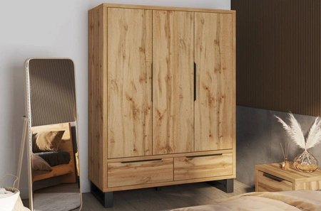 Szafa Halle S 145 cm dąb wotan stylowy design klasyczna forma szafy do sypialni lub garderoby pojemne szuflady uchwyty krawędziowe