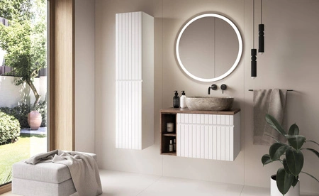 Szafka pod umywalkę Iconic 60 cm biała starannie wykonana szafka z szufladą odporna na działanie wilgoci ozdobne pionowe ryflowania