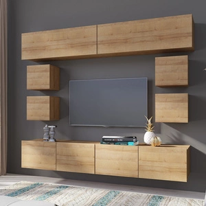 Meblościanka Apulia XVI dąb złoty wyjątkowo stylowa meblościanka proste bryły wpisujące się w każde wnętrze