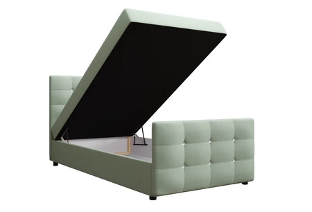 Łóżko kontynentalne Kansas 120x200 miętowe w nowoczesnym skandynawskim stylu z tapicerowanym zagłówkiem oraz zanóżkiem