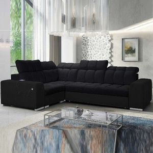 Narożnik z funkcją spania Luigi II czarny / czarna ekoskóra lewostronny komfort podczas codziennego wypoczynku narożnik z pojemnikiem na pościel