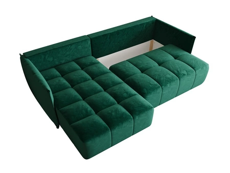 Narożnik z funkcją spania Oroso butelkowa zieleń lewostronny miękka tkanina typu velvet z powłoką hydrofobową pojemnik na pościel