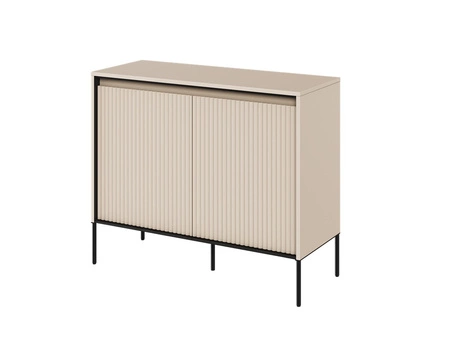 Komoda Trend 98 cm beżowa funkcjonalna komoda do salonu o oryginalnym designie ryflowane fronty z subtelnym oświetleniem