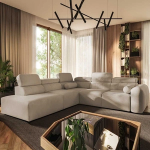 Narożnik z funkcją spania Cantare IX beżowy lewostronny komfortowy narożnik rozkładany nowoczesny design pluszowa tkanina