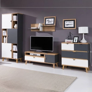 Meblościanka Memone dąb złoty / biały / grafitowy nowoczesny design stylowy zestaw mebli do pokoju młodzieżowego w stylu skandynawskim