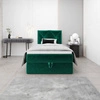 Łóżko kontynentalne Arvada 120x200 butelkowa zieleń w nowoczesnym skandynawskim stylu z tapicerowanym zagłówkiem łóżko z pojemnikiem