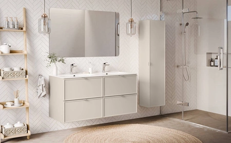 Słupek łazienkowy wiszący Bella 35 cm beżowy elegancki design szafki systeme cichego domykania możliwość wyboru koloru uchwytów