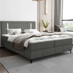 Łóżko kontynentalne Norco 140x200 szare stylowe łóżko z pojemnikiem na pościel oświetlenie umieszczone w zagłówku nadaje wyjątkowości