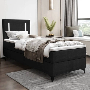 Łóżko kontynentalne Norco 80x200 czarne stylowe łóżko z pojemnikiem na pościel oświetlenie umieszczone w zagłówku nadaje wyjątkowości