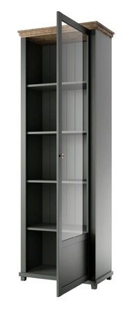 Witryna Evora 71 cm butelkowa zieleń / dąb lefkas prawa zachwyci miłośników wyrazistych wnętrz idealna do salonu oraz jadalni