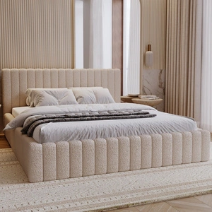 Łóżko tapicerowane Naomi 140x200 jasny beż nowoczesny design łóżko z pojemnikiem na pościel z komfortowym zagłówkiem