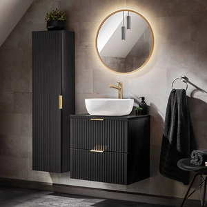 Zestaw mebli łazienkowych Adeel czarny stylowe ryflowane fronty mebli szafka z szufladami przystosowana do umywalki nablatowej