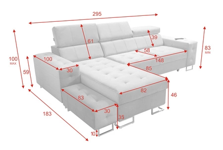 Narożnik z funkcją spania Hampton kwarcowy róż lewostronny stylowe pikowania na siedzisku miękka tkanina obiciowa narożnik z dostawką