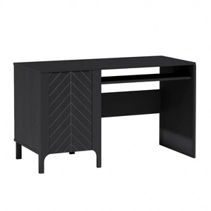 Biurko Malumi 135 cm czarne doskonałe biurko do domowego biura dekoracyjny wzór jodełki na froncie mebla system push to open