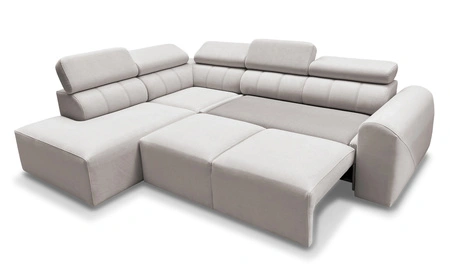 Narożnik z funkcją spania Cantare VII łososiowy lewostronny narożnik z pojemnikiem na pościel wykonany z trwałej tkaniny typu plusz