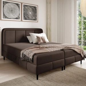 Łóżko kontynentalne Monte 180x200 brązowe stylowe łóżko do sypialni pojemniki na pościel eleganckie wezgłowie o zaoblonym kształcie