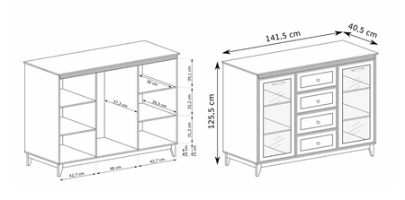 Komoda z szufladami Windsor 142 cm beżowy / dąb niezwykle elegancka komoda z przeszkleniem doskonała propozycja do jadalni i salonu