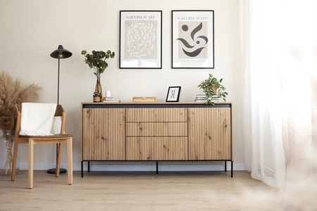 Komoda z szufladami Trend 166 cm dąb artisan funkcjonalna komoda o wyjątkowym designie ryflowane fronty z subtelnym oświetleniem