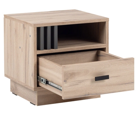 Szafka nocna z szufladą Estan dąb estana jasny / antracyt to funkcjonalny mebel w ponadczasowym designie idealna szafka nocna do sypialni