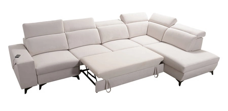 Narożnik z funkcją spania Kelly Sleek XI arktyczny błękit prawostronny komfortowy narożnik wykonany z trwałej plecionej tkaniny