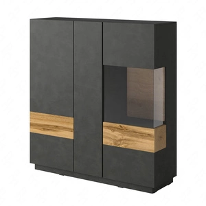 Komoda wysoka Silke 130 cm matera / dąb wotan minimalistyczny design komoda z przeszkleniem idealna do salonu i jadalni